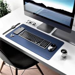V-CUBE DESIGNS Premium Vegan Leather Desk Mat 90X45cm 2.4mm Thick&Padded|Laptop Mat/Extended Mouse Pad/Stitched, Reversible, Sturdy Deskspread with High Tear/Peel Strength|Anti-Slip,Splash-Proof|Blue