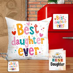 Gift for Daughter Birthday Special Birthday for Daughter Printed Cushion 12 inch X 12 inch + Micro Fiber Filler + Keychian + Magnet Girls Pillow Daughters Day for Daughter and Girls -10A (Color-7)