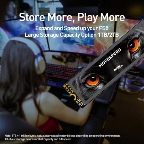 MOVE SPEED HB7450 4TB PS5 Internal Solid State Drive with TLC NAND Heatsink, PCIe 4.0 NVMe M.2 SSD - Up to 7450MB/s, 3D NAND Storage Expansion, PS5 Compatible