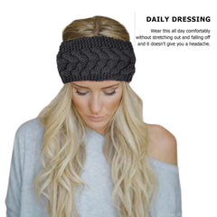 Momisy Knitted Winter Twist Woolen Warm Headband Cold Weather Hair Accessories Head Wrap Winter Designer Headbands for Women & Men- Black
