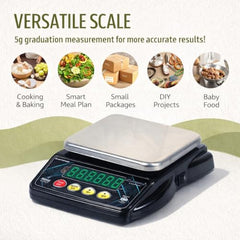 High Precision Digital Kitchen Weighing Scale 10kg Capacity with LED Display | Stainless Steel Platform | Rechargeable Battery & Adapter | Food, Baking & Meal Prep Scale