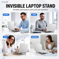 iTronix Portable Invisible Laptop Riser Stand | Mini Aluminum Cooling Pad, Lightweight Invisible Laptop Desk Stand for MacBook, Lenovo, Dell, HP & Other Laptops (Silver)