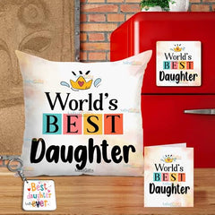Gift for Daughter Birthday Special Birthday for Daughter Printed Cushion 12 inch X 12 inch + Micro Fiber Filler + Keychian + Magnet Girls Pillow Daughters Day for Daughter and Girls -10A (Color-7)