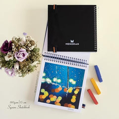 MENORAH - Artist Square Sketch Book - 180 GSM - Square Drawing Book - (100 Pages/50 Sheets) - Hard Metal Spiral Bound - (15.0 cm x 15.0 cm) - Pink
