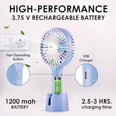 Gesto Portable Fan Rechargeable – USB Charging Hand Fan with 1200mAh Battery & 3 Speed Modes | Mini Fan, Small Fan, Handheld Fan – Ideal for Travel, Makeup, Kitchen | Women’s Personal Pankhaa - Pink