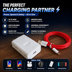 100W Fast Charger with 1 Meter USB to Type-C Cable Compatible with Vooc/SuperVOOC/Warp/Dart/Flash Charging for OnePlus Oppo Realme Vivo Xiaomi Samsung Type C Devices