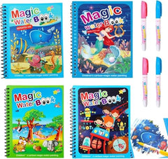GLUN® Pack of 12 Children's Cartoon Water Magic Painting Book with Water-Based Marker, Different Magical Scenes