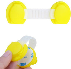 SYGA 4 Pcs Baby Safety Locks | Child Proof Cabinets, Drawers, Appliances, Toilet Seat, Fridge and Oven | Tools Not Required | Uses Dual Adhesive Tape and Latch System (Yellow Lining)