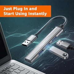 Amazon Basics 4-in-1 Hub Multiport Adapter, USB Hub with Aluminium Shell, 1 x USB 3.0 & 3 x USB 2.0 for PC, MacBook, Mac mini, iMac, Tablet, and Mobile Phones