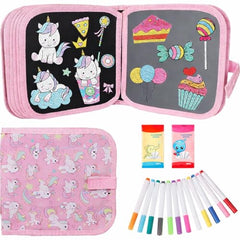Erasable Doodle Book Set for Kids, Reusable Magic Drawing Book with Watercolor Pens, Road Trip Car Game Writing and Painting Set for Boys and Girls (Pink)