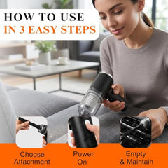 kitchen gizmo Portable 3-in-1 Car Vaccum Cleaner with Blower, USB Rechargeable, Black, Wireless Handheld Mini Design, Strong Suction, Washable HEPA Filter for Car, Home, Travel (Multi)