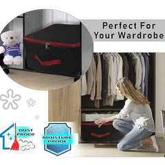Storite 2 Pack Nylon Wardrobe Bag Underbed Cloth Storage Organizer | Moisture Proof Storage Bag, Storage box for Clothes Saree Bags, Zippered Closure & Handle - Magenta,37x34x23 cm