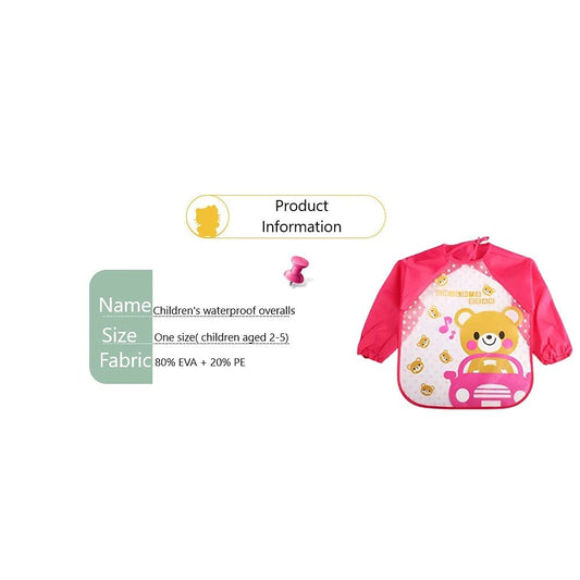 MOMISY Waterproof Smock Painting Apron for Kids Full Sleeve Feeding Bib for Babies Cartoon Animal Art for Infants Toddler Boys Girls (Pink Bear-Yellow Monkey)-Set of 2
