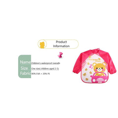 MOMISY Waterproof Smock Painting Apron for Kids Full Sleeve Feeding Bib for Babies Cartoon Animal Art for Infants Toddler Boys Girls (Pink Bear-Yellow Monkey)-Set of 2