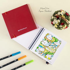 MENORAH - Artist Square Sketch Book - 180 GSM - Square Drawing Book - (100 Pages/50 Sheets) - Hard Metal Spiral Bound - (15.0 cm x 15.0 cm) - Pink