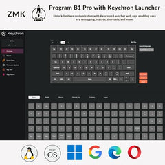 Keychron B1 Pro Ultra-Slim ZMK/Launcher Wireless Bluetooth 2.4 GHz/Wired Connection Keyboard for Mac Windows Linux - Retro Red
