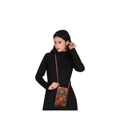 MOMISY Mobile Bag, Cellphone Sling Bag, Card Holder Wallet, Crossbody Bag, PU Leather, for Girls (Checks)