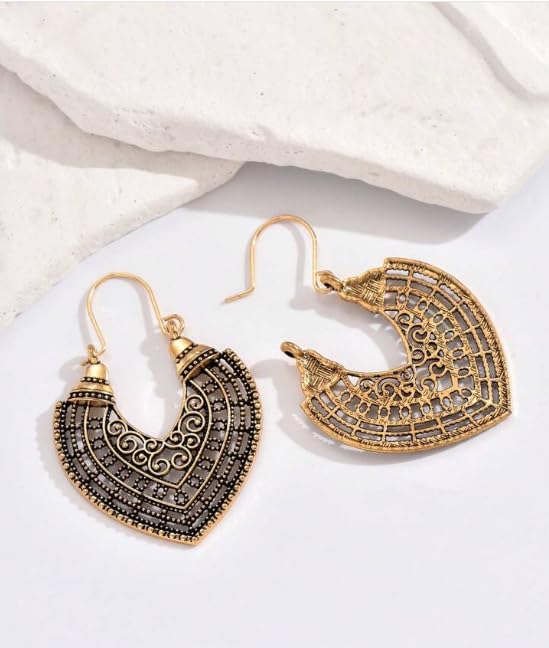 SYGA Women's Open Heart Earrings, Hollow Alloy, Vintage Style Dangles(Gold)