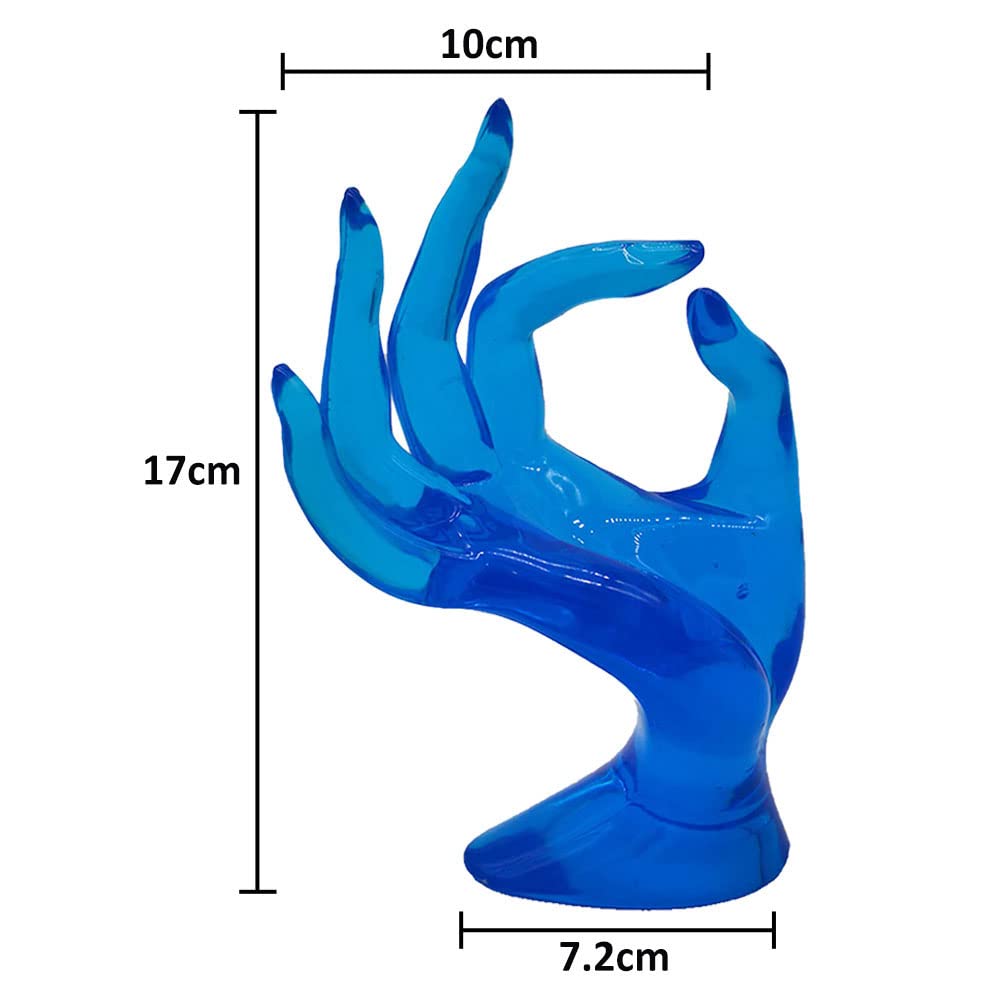 SYGA Hand Shape Ring Holder Jewelry Display Polyresin Mannequin Shaped Jewelry Stand Bracelet Holder for Home, Retail Stores, Jewelry Retailers - Transparent Blue