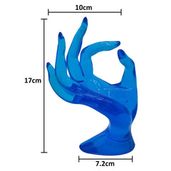 SYGA Hand Shape Ring Holder Jewelry Display Polyresin Mannequin Shaped Jewelry Stand Bracelet Holder for Home, Retail Stores, Jewelry Retailers - Transparent Blue