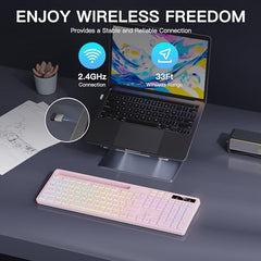 Soueto Wireless Keyboard with RGB Backlit, Phone Holder for Mac/PC, Black