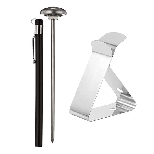 SYGA Pocket Thermometer with Probe Clip Ambient Holder Waterproof 5" Stem 1" Dial -10/110 Celsius Staiinless Steel Thermometer Probe Holder for Tempreature Reading, BBQ Grill- Black Silver, TH Style 2