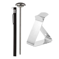 SYGA Pocket Thermometer with Probe Clip Ambient Holder Waterproof 5" Stem 1" Dial -10/110 Celsius Staiinless Steel Thermometer Probe Holder for Tempreature Reading, BBQ Grill- Black Silver, TH Style 2