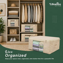 lifestice Cotton Clothes Storage Bags with Zipper|Cotton Canvas bags | Lehenga Storage Bags Big Size For Women's Dresses, Sarees, Lehengas (PACK OF 9)