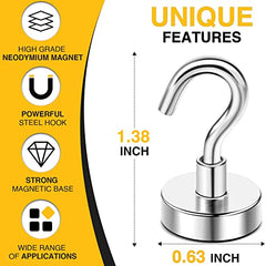 DIYMAG Magnetic Hooks 15pcs 30lbs Cruise Essentials 2026 Magnet Hook | Neodymium Heavy Duty Strong Magnets Hanging Ship Cabins Refrigerator Fridge Classroom Beach Vacation Kitchen Grills Home Tool