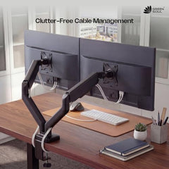 Green Soul Single Monitor Gas Spring Stand|Fits 13-32" Screen|9Kg Weight Capacity|Height Adjustable Desk Mount, VESA Plate, Grommet & C-Clamp Base|Monitor Riser for Desk|Tilt, Swivel & Rotation|Black