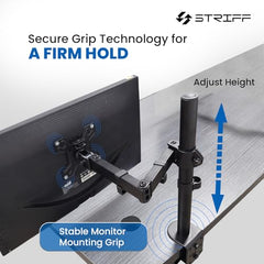 STRIFF Single Monitor Stand with Full Motion Arm | 360° Rotation & Height Adjustable Desk Table Mount | Universal VESA Bracket with C-Clamp | Fits 13–32 Inch Computer/LCD Screens | Holds 4.4–19.8 lbs
