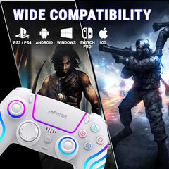 Ant Esports GP400 RGB 3-Mode Wireless Gaming Controller,1000Hz HallSense Precision Joysticks|PC,PS4,Android, iOS, Steam Deck & Switch |Bluetooth & 2.4GHz Wireless| Dual Vibration |Motion Control|White
