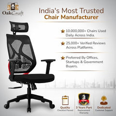 Oakcraft Hurricane Premium Ergonomic Office Chair | Dynamic 2D Lumbar Support | High-Back Executive Chair for Office, Home & Workstation