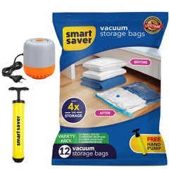 Smart Saver Polyamide Polyethylene Vacuum Compression Bags|Vacuum Storage Bags|Vacuum Bags For Travel|Space Saver Vacuum Bags(3Jumbo + 3Large With Electric And Manual Handpump),White