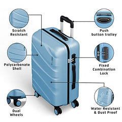 Safari 3Pc Polycarbonate Persia Set-55+65+77 Cms Small, Medium & Large Size (Cabin & Check-in) 8 Wheels Luggage/Speed_Wheel Suitcase/Trolleys (Pearl Blue)