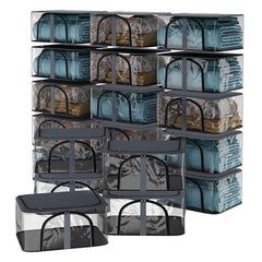 Kuber Industries Pack of 3 PVC Transparent Underbed Storage Bag | Multi-Purpose Garments Bag for Clothes-Toy | Wardrobe Bag with Handle | U Zip | Black