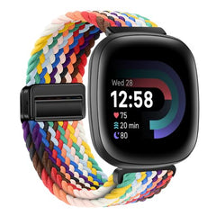 KEYSJEFF Nylon Watch Strap Compatible with Fitbit Versa 3/Versa 4/Fitbit Sense/Sense 2 Braided Elastics Sport Watch Band Adjustable Magnetic Buckle Straps Women Men (Not Include Watch) (Cowboy Colorful)