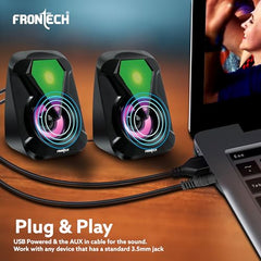 FRONTECH 2.0 USB Powered Multimedia Speakers with RGB Lights | 2 x 3W Drivers (5.2 cm) | AUX Connectivity | for Laptop, PC, Mobile | 1 Year Warranty (SW-0076, Black)