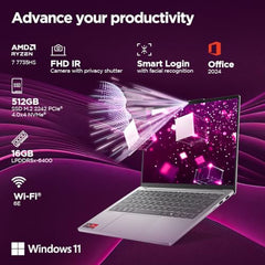 Lenovo IdeaPad Slim 5 Ryzen 7 7735HS (16GB RAM/512GB SSD/Integrated AMD Radeon 680M Graphics/WUXGA IPS Display/13.3" (33.7cm)/Windows 11/Office Home 2024/Backlit KB/Grey/1.15Kg), 83J2000HIN Laptop
