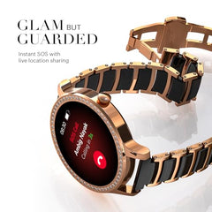 Noise Diva Araya Smartwatch for Women with AMOLED Display (850 Nits), 60 Precision-Set Crystals, Cycle Tracking, Skin Temperature, SOS with Live Location, 100+ Watch Faces - Rose Gold Link