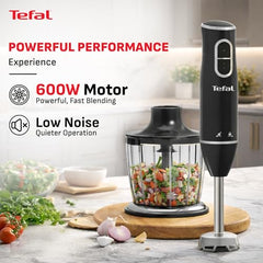 Tefal Easy Chef HB-GB 600W Hand Blender with 600 ml Chopper & Powelix Blades | Fast Blending & Chopping | Ergonomic Grip| Stainless Steel Foot| 2-Year Coverage