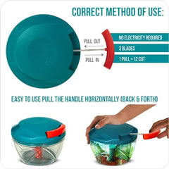 ISSVWO Tekcool Manual Hand Press Push Chopper with 6 Blades for Effortless Chopping Vegetables & Fruits (Assorted, 650 ml, Plastic).