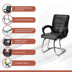 KITHANIA Executive Office Home Study Chair Library Chair with Cushioned Arm Rest & Seat Back, Reception or Conference Room Seating, 100 Kgs Limit (2, Pink, Double Pipe Chrome Frame)