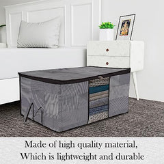 Kuber Industries Non-Woven Underbed Storage Bag | Clothes Storage Organizer | Blanket Cover With Clear Window | Zipper Closure & Handle Cloth Organizer | Check-Design | Large | Pack Of 4 | Cream