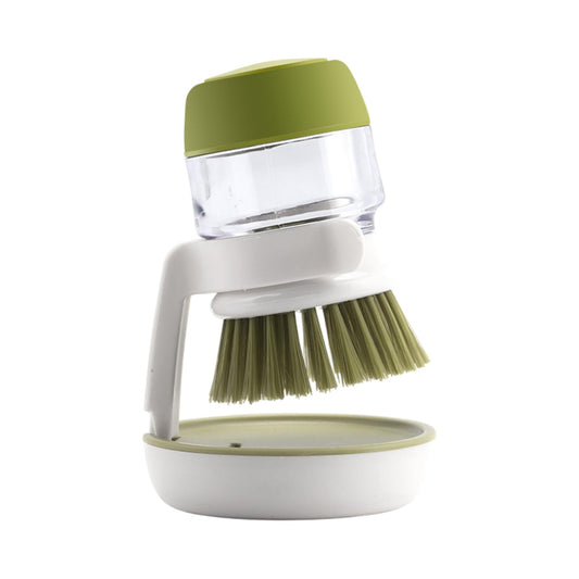 MOMISY Plastic Cleaning Brush with Soap Dispenser for Kitchen, Sink, Dish Washer with Storage Stand-Pack of 1 (Green)