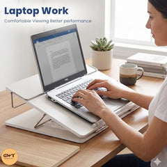 Premium Foldable Laptop Table with Adjustable Angle for Home, Study & Office Use (White, 15x21, Wooden)