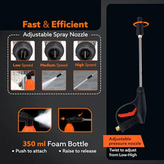 AGARO Supreme High Pressure Washer, Car Washer, 1800 Watts Motor, 120 Bars, 6.5L/Min Flow Rate, 8 Meters Outlet Hose, Portable, Car, Bike & Home Cleaning,Orange
