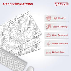 White Topographical XXL Gaming Deskmat 900x450mm – Extended Mousepad for PC