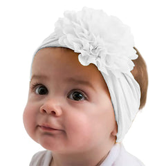 SYGA PACK OF 3 Headbands Nylon Flower Soft Stretchable Hairband for Newborn Infant Toddler Kids For 0-3 Year (MediumPink-Beige Yellow-Turquoise)