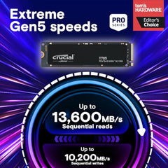 Crucial® T705 2TB PCIe Gen5 NVMe M.2 SSD with heatsink